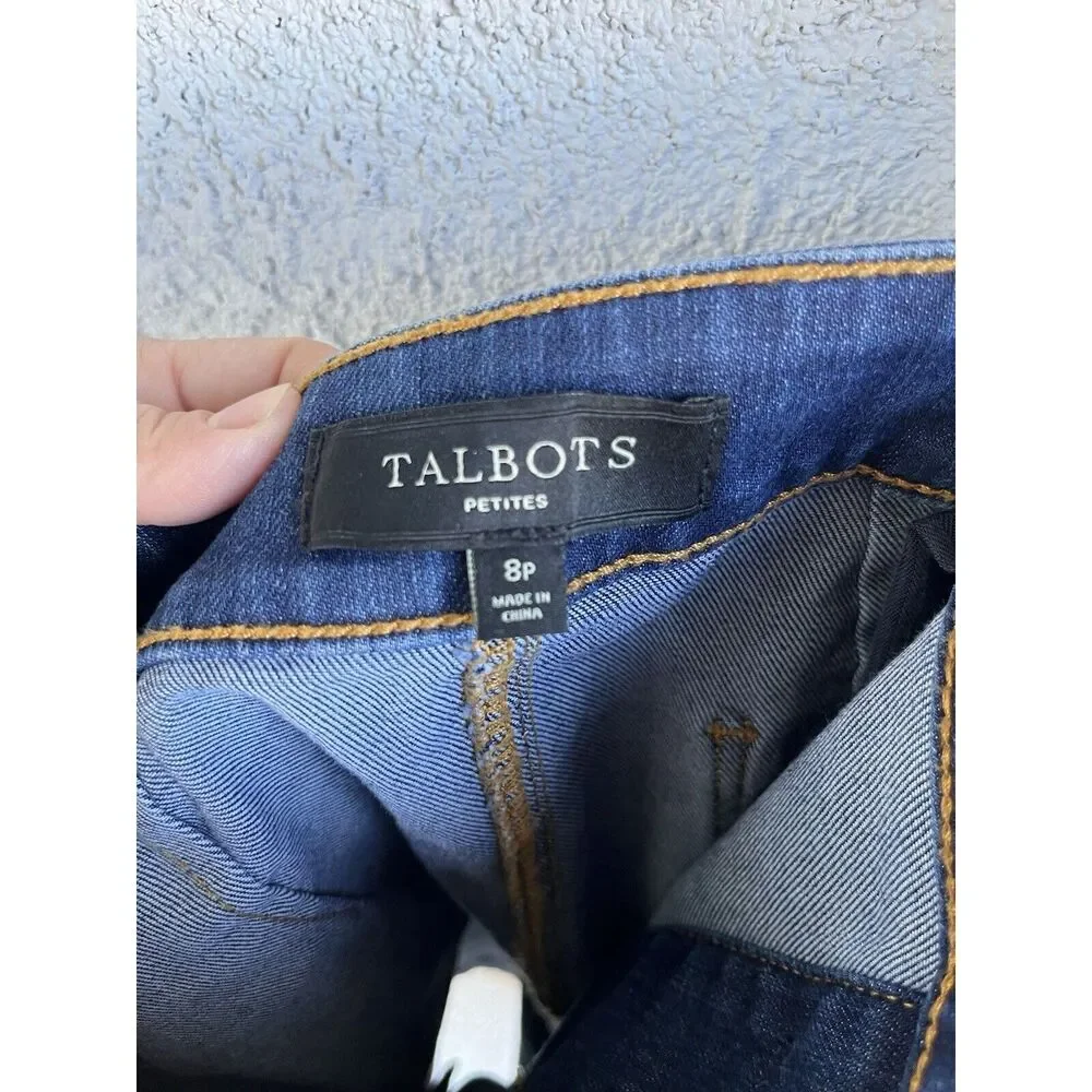 Talbots Denim Nautical Button Skirt - Size 8P - Dark Blue wash Blue
